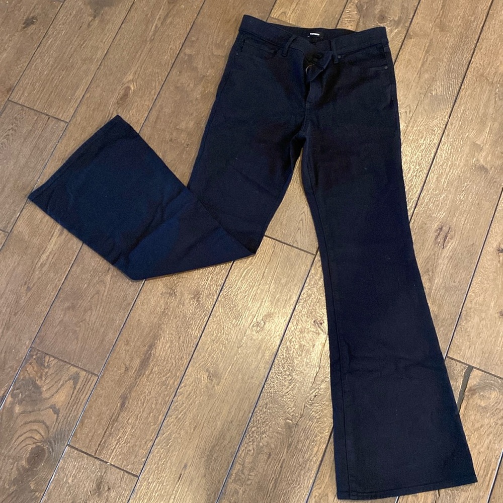 Express Mid Rise 70s Flare Black Jean